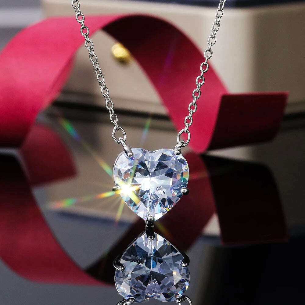 KIMLUD, CAOSHI Simple Design Lovely Heart Cubic Zirconia Pendant Necklace for Women Exquisite Wedding Anniversary Gifts Elegant Jewelry, KIMLUD Womens Clothes