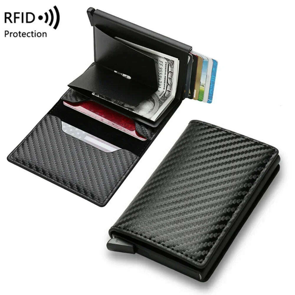 KIMLUD, Carbon Fiber Card Holder Wallets for Men RFID Portable Trifold PU Slim Mini Wallet Male Purses Wallet Women pasjeshouder, KIMLUD Womens Clothes