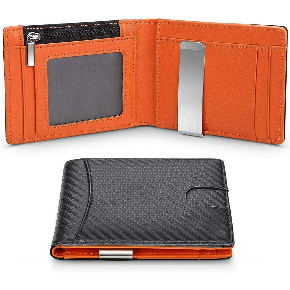 KIMLUD, Carbon Fiber Card Holder Wallets Men Slim RFID Wallet Male Purse Minimalist Black Wallet with Coin Pocket Wallet for Men Choice, Carbon Orange, KIMLUD APPAREL - Womens Clothes