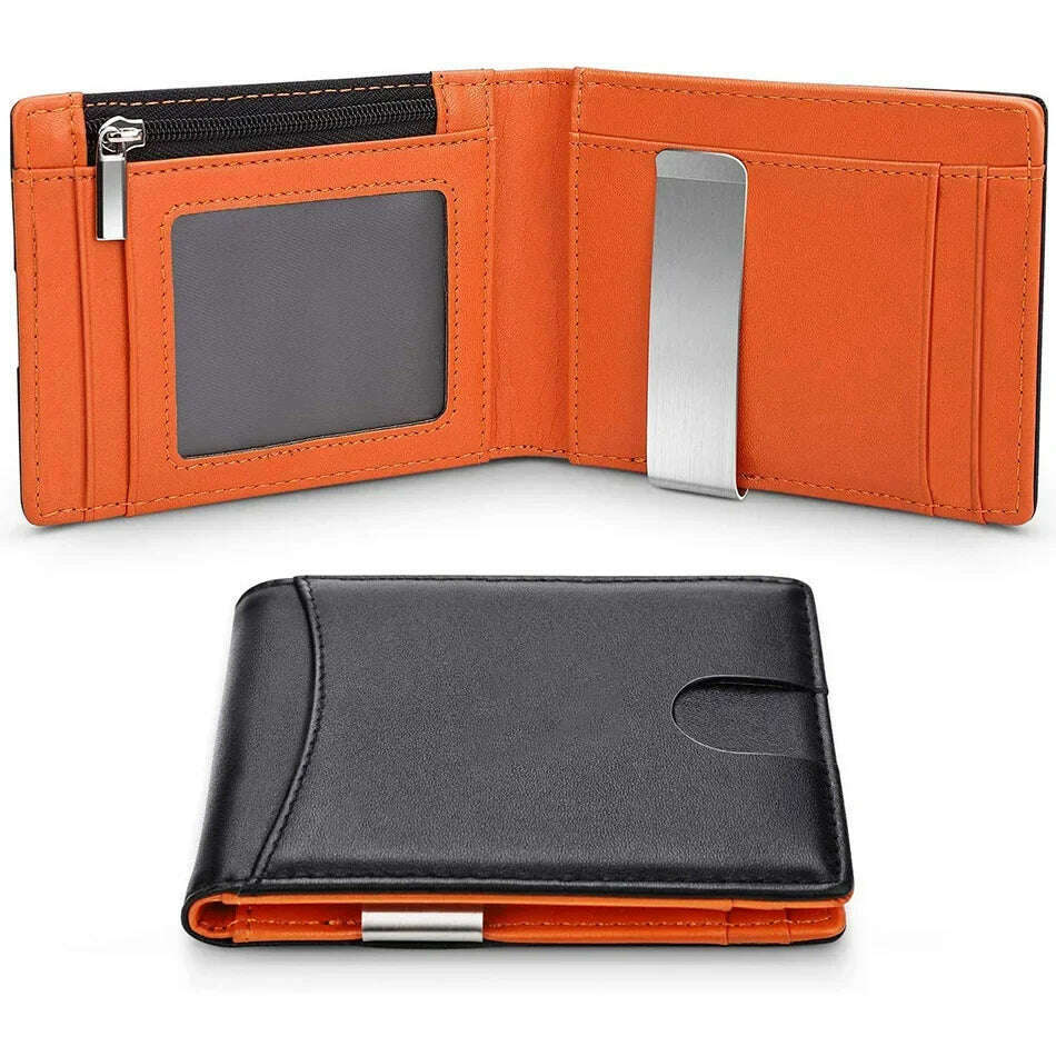 KIMLUD, Carbon Fiber Card Holder Wallets Men Slim RFID Wallet Male Purse Minimalist Black Wallet with Coin Pocket Wallet for Men Choice, Black Orange, KIMLUD APPAREL - Womens Clothes