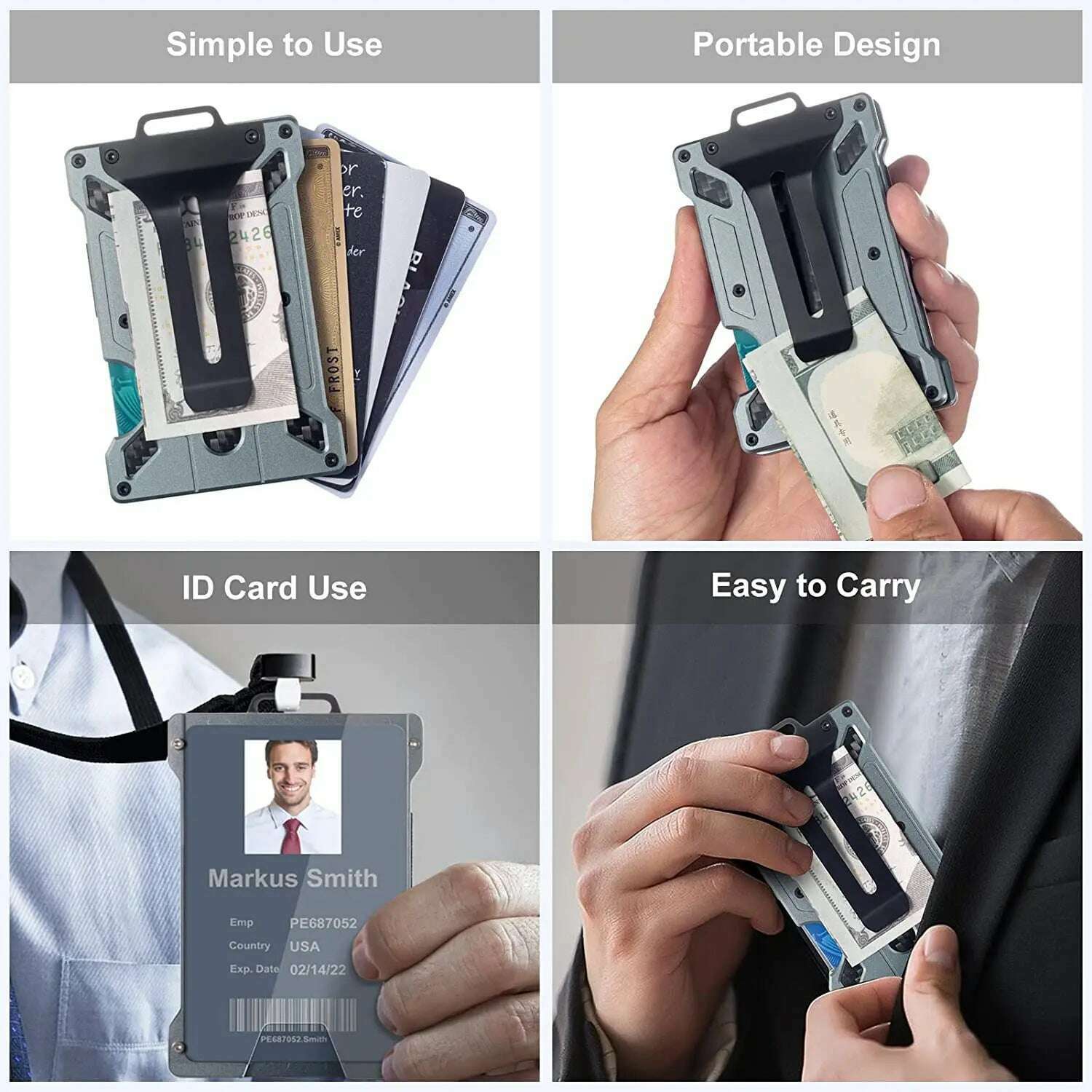 KIMLUD, Carbon Fiber EDC Wallets Transparent Credentials Holder Magsafe Men Wallet Aluminium Metal Male Purse Mini Smart Magic Wallet, KIMLUD Womens Clothes