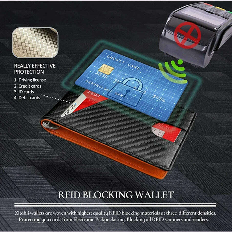 KIMLUD, Carbon Fiber Rfid Men Wallets Money Bag Slim Thin Card Man Wallet Luxury Male Small Short Purse Bi-fold Vallet Billfold, KIMLUD Womens Clothes