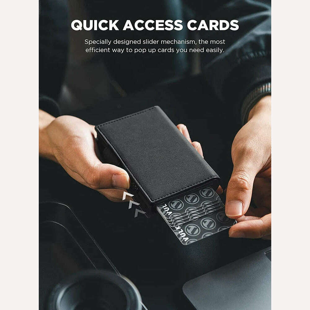 Card Holder Wallet with Airtag Holder Pop Up Leather Wallet RFID Blocking Magnetic Closure for Men - KIMLUD