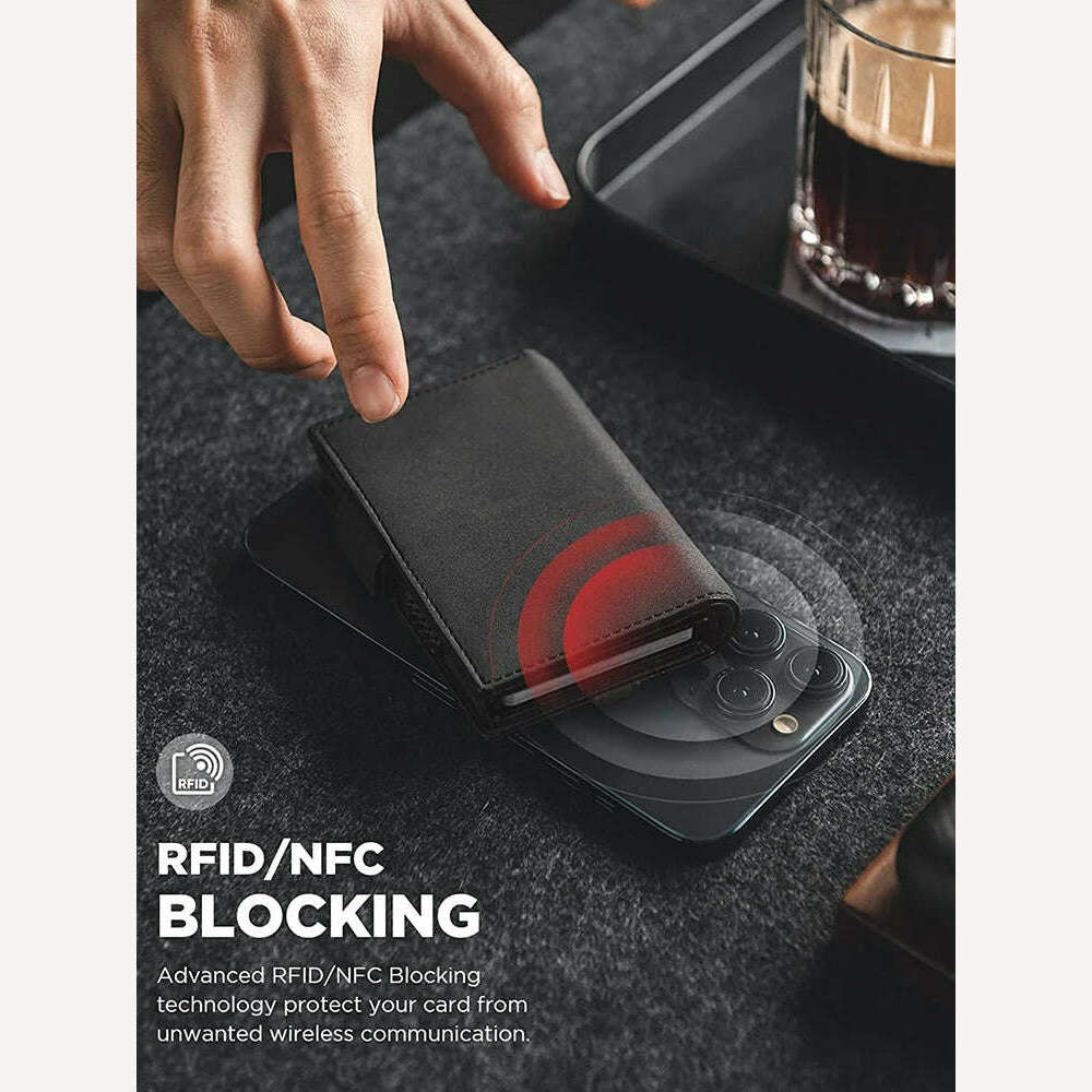 Card Holder Wallet with Airtag Holder Pop Up Leather Wallet RFID Blocking Magnetic Closure for Men - KIMLUD