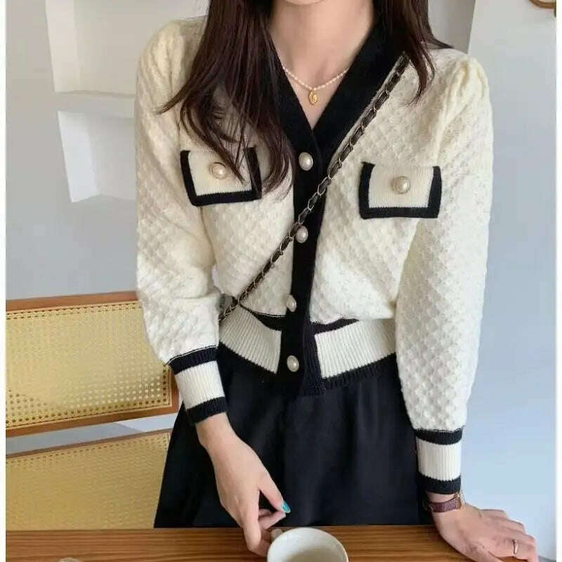 KIMLUD, Cardigan Sweater Women's 2024 Spring and Autumn New Style Small Fragrant V-neck Coat Short Western-style Bottom Shirt Top, KIMLUD Womens Clothes
