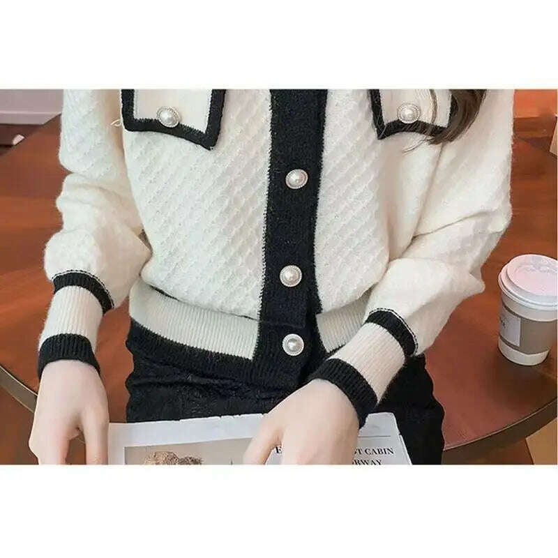 KIMLUD, Cardigan Sweater Women's 2024 Spring and Autumn New Style Small Fragrant V-neck Coat Short Western-style Bottom Shirt Top, KIMLUD Womens Clothes