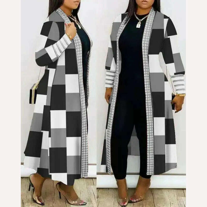 KIMLUD, Cardigan Women's Fashion 2022 Autumn Colorblock Striped Print Open Front Longline Coat Casual Elegant Large Jacket, A / S, KIMLUD Womens Clothes