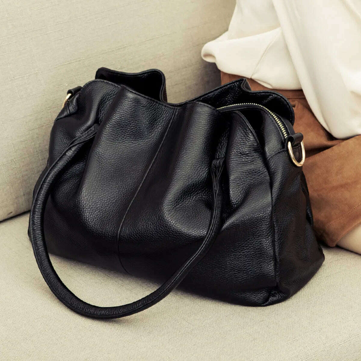 KIMLUD, Casual Black Genuine Leather Bag for Women First Layer Cow Leather Handbag 2023 New Fashion Ladies Tote or Shoulder Bags, KIMLUD Womens Clothes