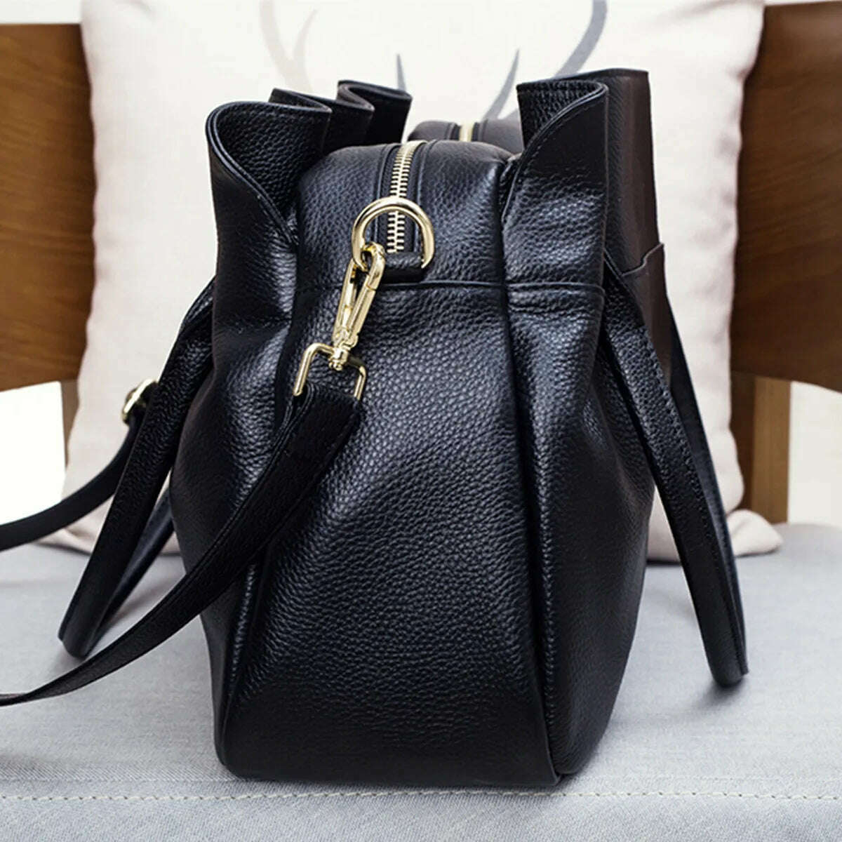 KIMLUD, Casual Black Genuine Leather Bag for Women First Layer Cow Leather Handbag 2023 New Fashion Ladies Tote or Shoulder Bags, KIMLUD Womens Clothes