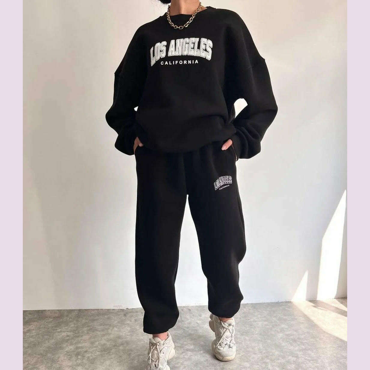 Casual Long Sleeve Hoodies Pants Set Office Lady Autumn Winter Print Sweatershirt Trousers Two Piece Set Women Outfit 2023 - KIMLUD