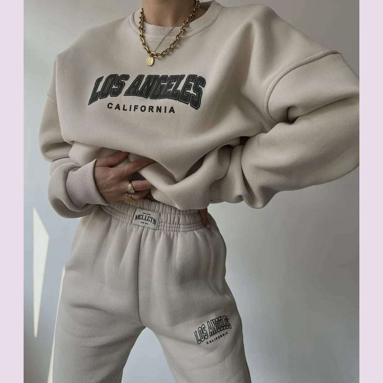 Casual Long Sleeve Hoodies Pants Set Office Lady Autumn Winter Print Sweatershirt Trousers Two Piece Set Women Outfit 2023 - KIMLUD