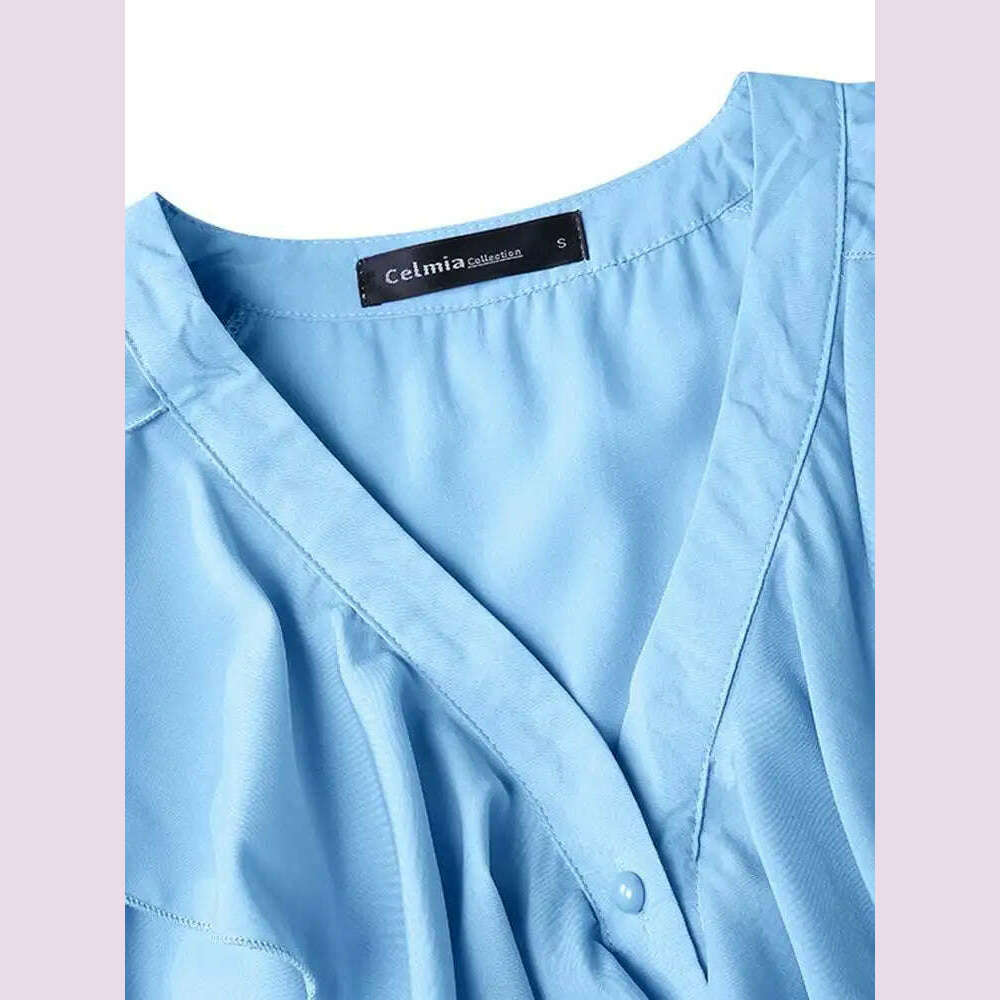 Casual Summer Tops Celmia Elegant Blouses 2023 Party Blusas Women Ruffled Fashion Sexy V neck Long Sleeve Buttons Shirt Feminina - KIMLUD