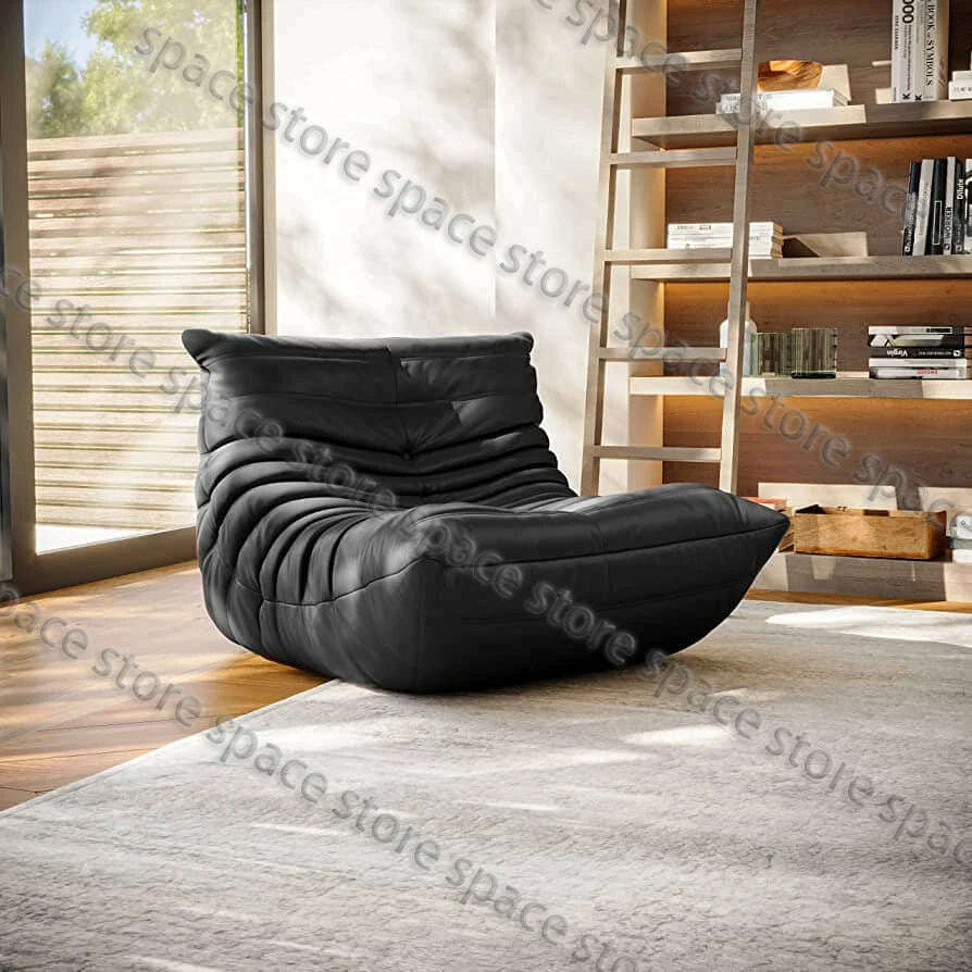 Caterpillar Sofa Living Room Single Bedroom Cloth Art Black Leather Lazy Man Sofa Bedroom Living Room Chair Sofa - KIMLUD