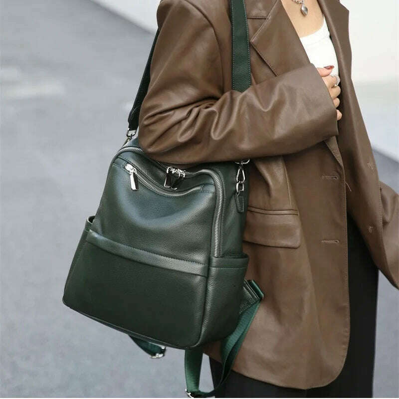 Causal Genuine Leather Backpack Women Double Shoulder First Layer Cow Leather Travel Bags Real Cowhide Ladies Leather Backpack - KIMLUD