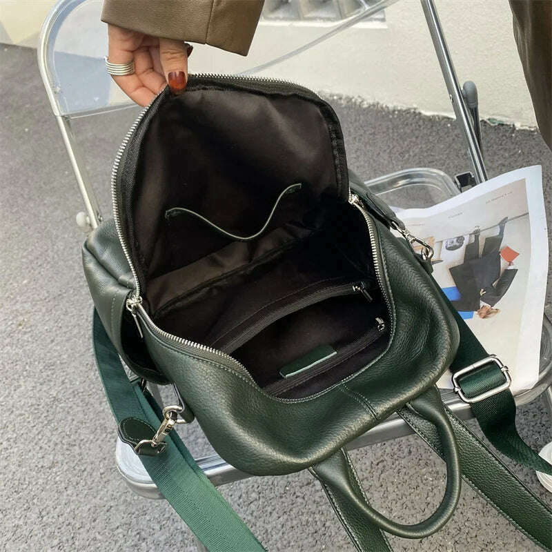 Causal Genuine Leather Backpack Women Double Shoulder First Layer Cow Leather Travel Bags Real Cowhide Ladies Leather Backpack - KIMLUD