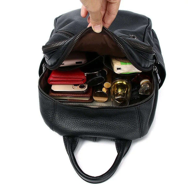 KIMLUD, Causal Genuine Leather Backpack Women Real Cowhide Travel Bags Fashion Ladies Cow Leather Double Shoulder Bag, KIMLUD Womens Clothes