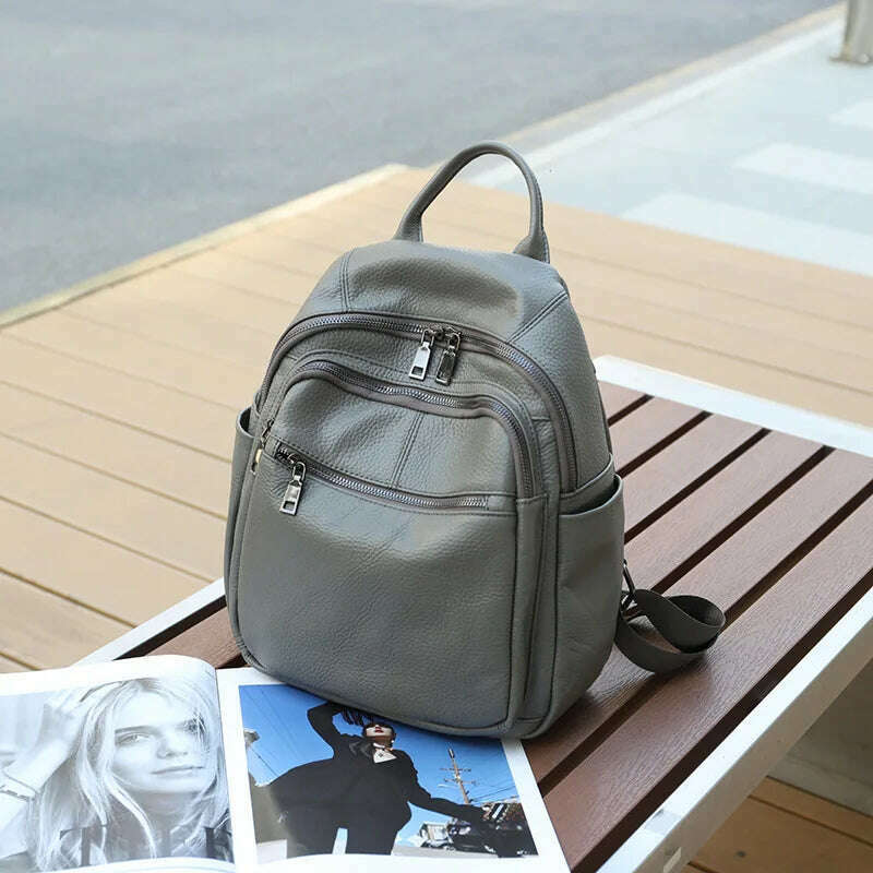 KIMLUD, Causal Genuine Leather Backpack Women Real Cowhide Travel Bags Fashion Ladies Cow Leather Double Shoulder Bag, KIMLUD Womens Clothes