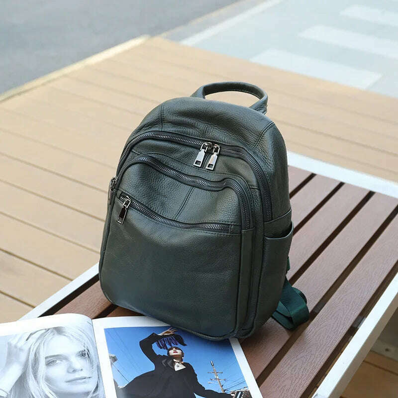 KIMLUD, Causal Genuine Leather Backpack Women Real Cowhide Travel Bags Fashion Ladies Cow Leather Double Shoulder Bag, KIMLUD Womens Clothes