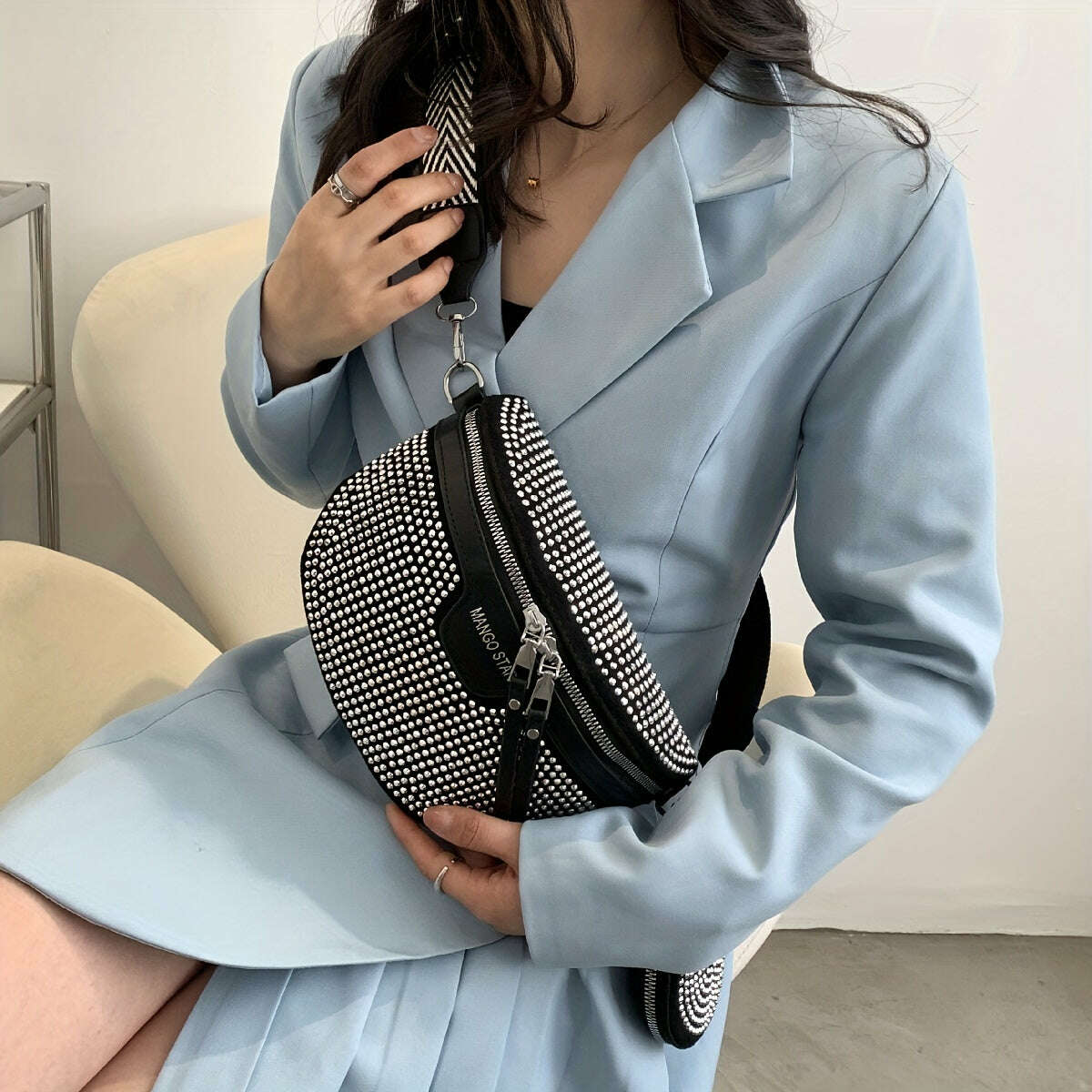 KIMLUD, Rhinestone Waist Bag With Coin Purse, Fashion Crossbody Bag, Women's Glitter Chest Bag for Carnaval Music Festival, KIMLUD Womens Clothes