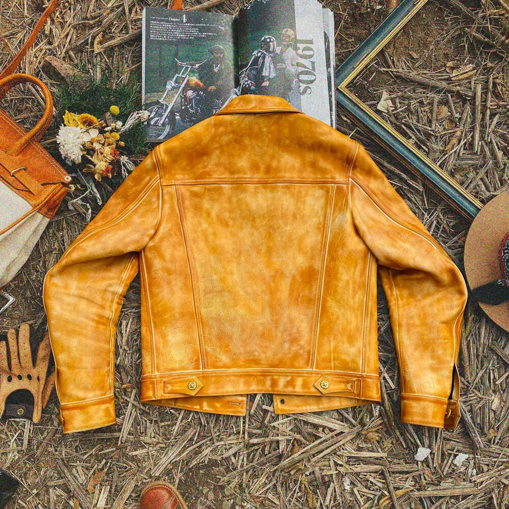 KIMLUD, CD507XX Cidu Asian Size Men's Slim Vintage Genuine Italy La Bretagna Cowhide Vegetable Tanned Leather Type2 Jacket, KIMLUD Womens Clothes