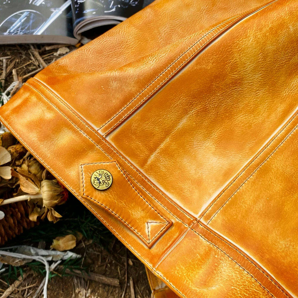 KIMLUD, CD507XX Cidu Asian Size Men's Slim Vintage Genuine Italy La Bretagna Cowhide Vegetable Tanned Leather Type2 Jacket, KIMLUD Womens Clothes