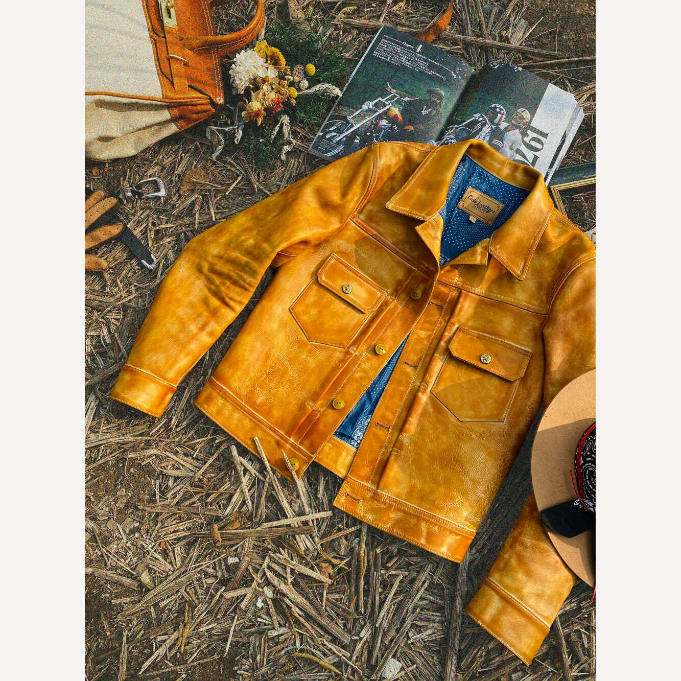 KIMLUD, CD507XX Cidu Asian Size Men's Slim Vintage Genuine Italy La Bretagna Cowhide Vegetable Tanned Leather Type2 Jacket, KIMLUD Womens Clothes