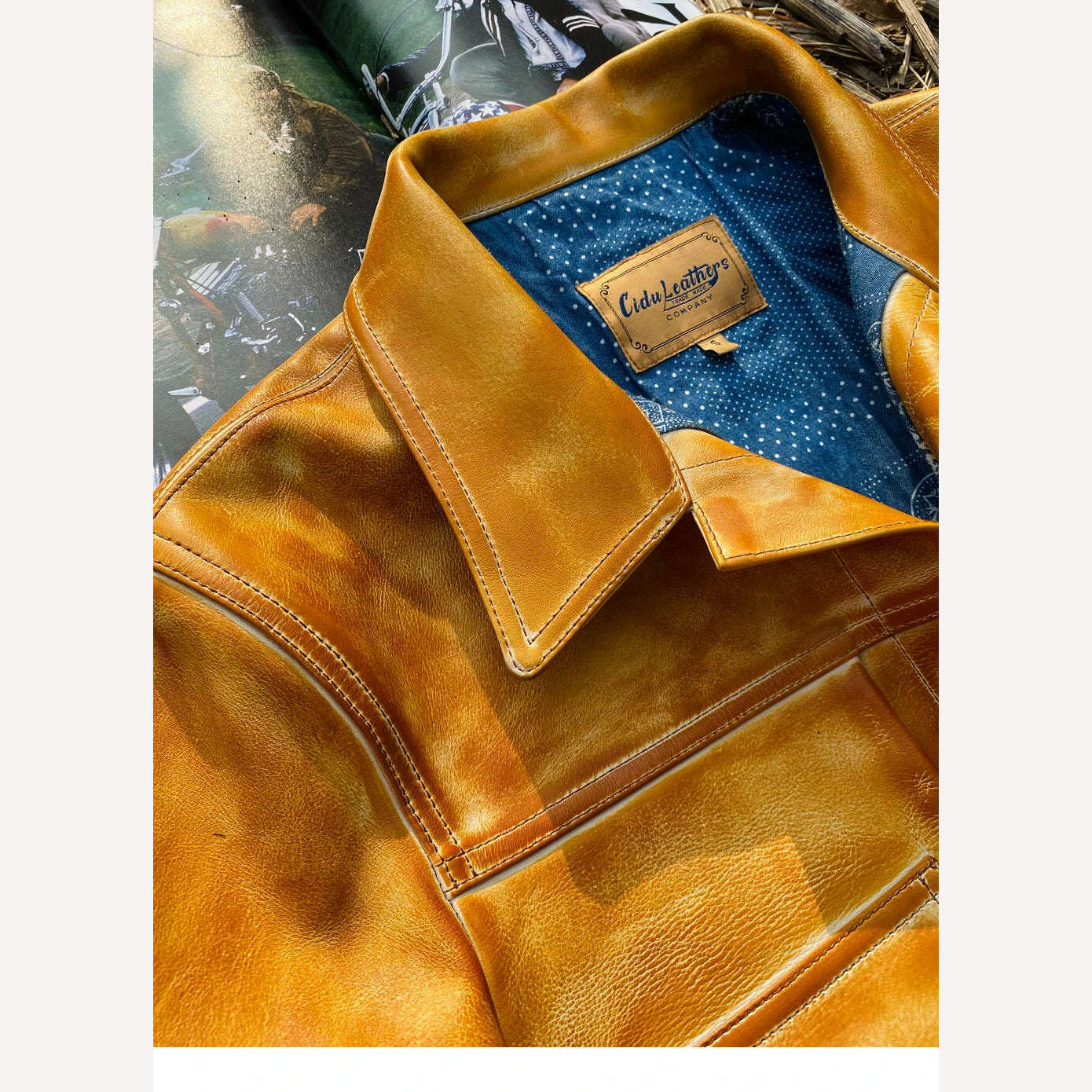 KIMLUD, CD507XX Cidu Asian Size Men's Slim Vintage Genuine Italy La Bretagna Cowhide Vegetable Tanned Leather Type2 Jacket, KIMLUD Womens Clothes