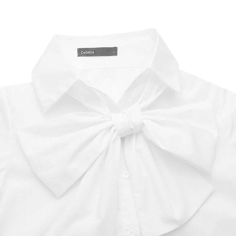 KIMLUD, Celmia Women Bow Tie Neck White Shirts 2023 Fashion Long Sleeve Chemise Casual Elegant Party Blouse Solid Blusas Tops Femininas, KIMLUD Womens Clothes