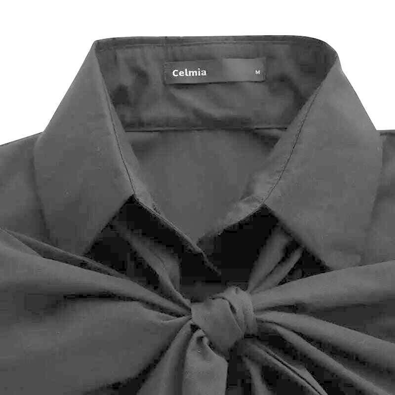 KIMLUD, Celmia Women Bow Tie Neck White Shirts 2023 Fashion Long Sleeve Chemise Casual Elegant Party Blouse Solid Blusas Tops Femininas, KIMLUD Womens Clothes
