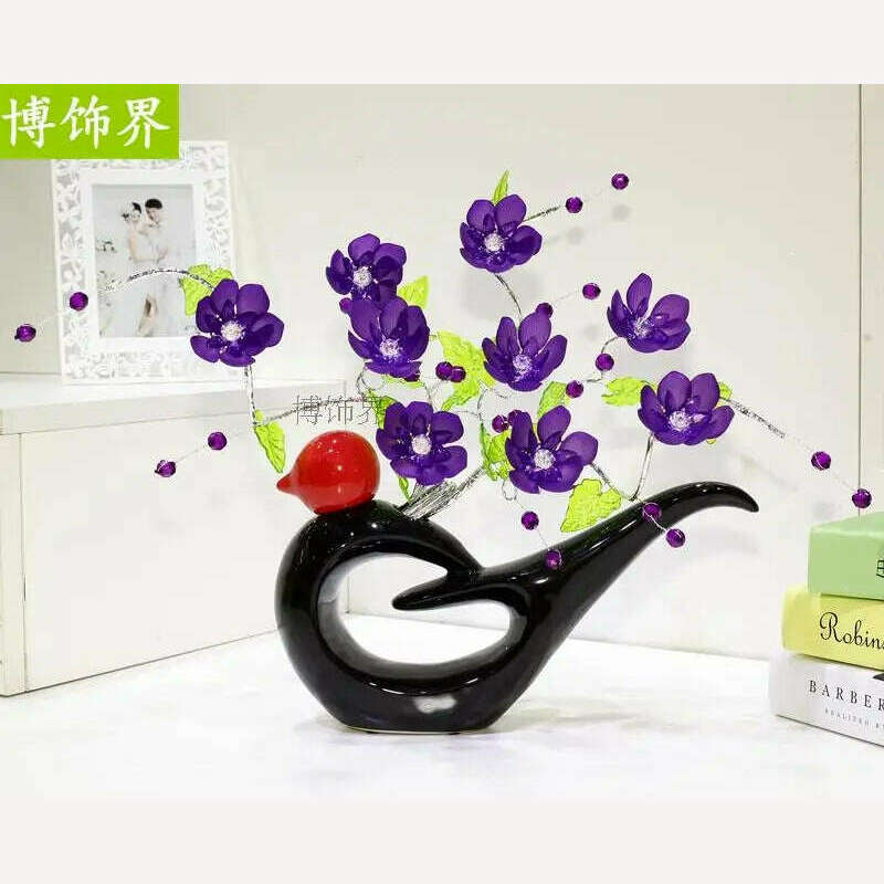 KIMLUD, Ceramic Birds Vase for Home Decoration, Creative Design, Fashion Flowers, Crafts, Wedding, Dining Table, Accessories, KIMLUD Womens Clothes
