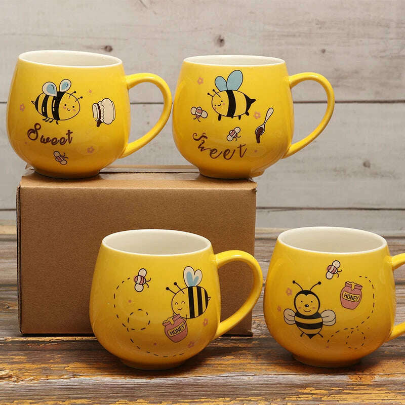KIMLUD, Ceramic Coffee Mug 11OZ Milk Cup Drinkware Yellow bee Pattern Teacup Simple Creative Mugs handle cup, KIMLUD Womens Clothes
