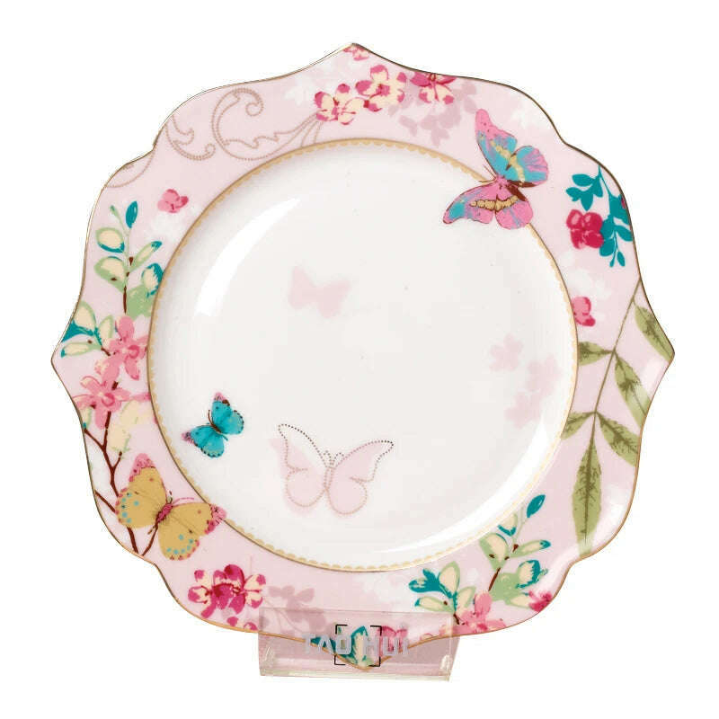 KIMLUD, Ceramic Plate Set Glazes Party Flora Tableware Set Porcelain Breakfast Dessert Plates Dishes Noodle Bowl Coffee Cup Home Decor, KIMLUD Womens Clothes