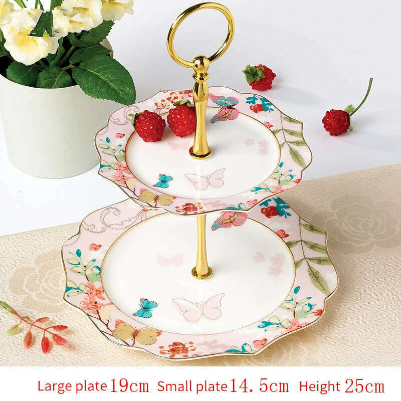 KIMLUD, Ceramic Plate Set Glazes Party Flora Tableware Set Porcelain Breakfast Dessert Plates Dishes Noodle Bowl Coffee Cup Home Decor, Double plate, KIMLUD Womens Clothes