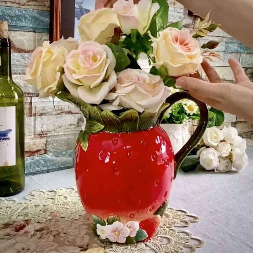KIMLUD, Ceramic Strawberry Flowers Vase Pot, Home Decor, Wedding Decoration, Office, Study, Living Room, Dining Table, Interior Gift, WHITE, KIMLUD Womens Clothes