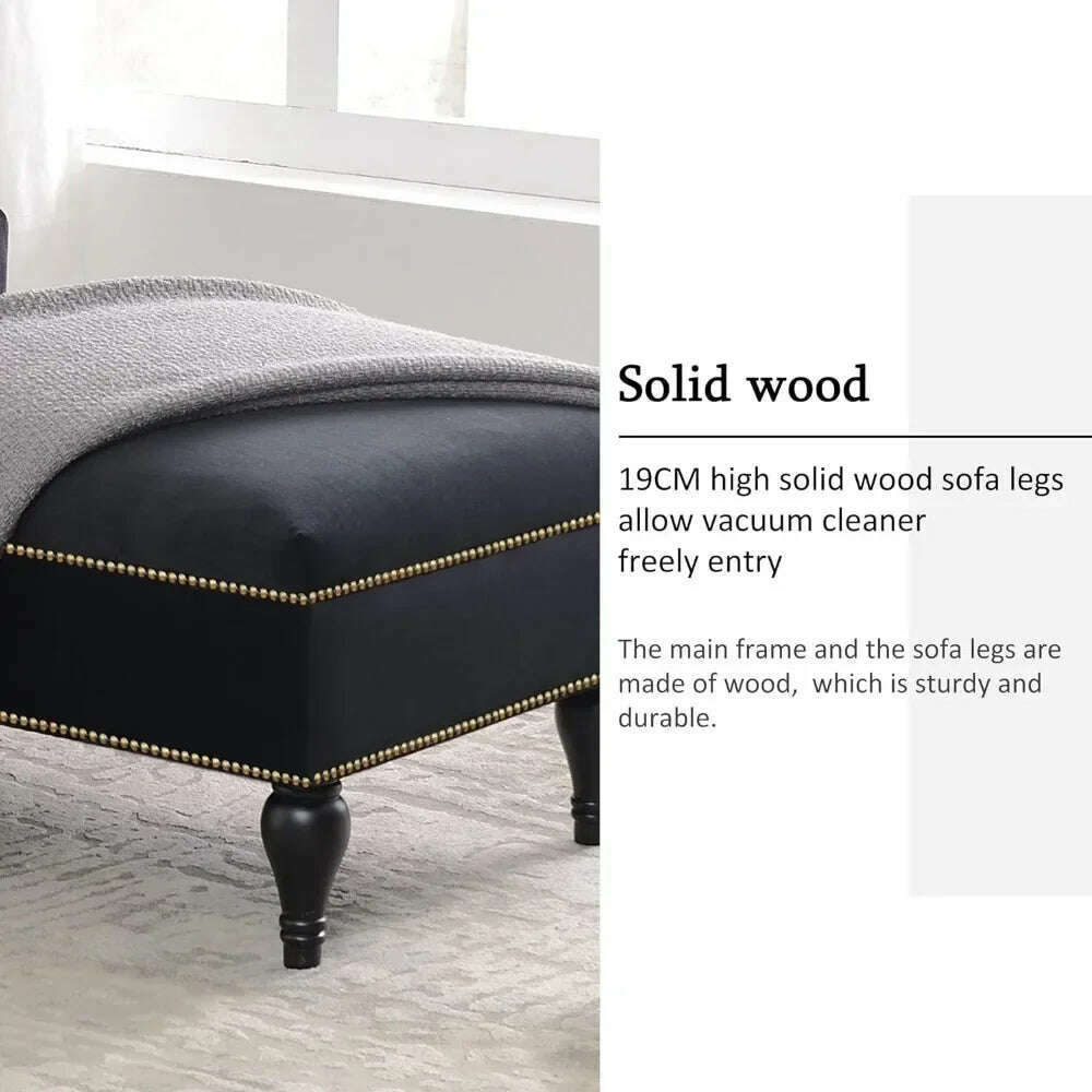 KIMLUD, Chaise Lounge 58" Velvet Chaise, Button Tufted Arm Facing Chair with Nailhead Solid Wood Legs for Living Room or Office,Black, KIMLUD Womens Clothes