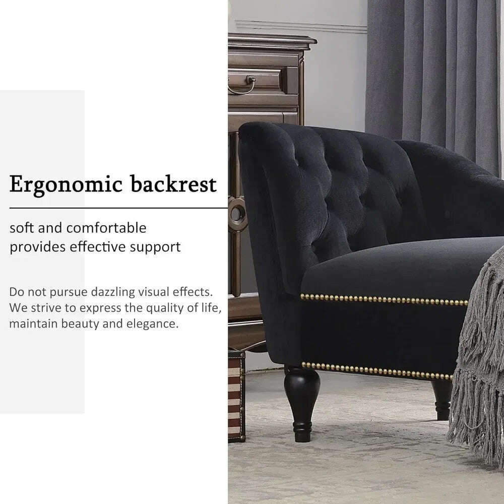 KIMLUD, Chaise Lounge 58" Velvet Chaise, Button Tufted Arm Facing Chair with Nailhead Solid Wood Legs for Living Room or Office,Black, KIMLUD Womens Clothes