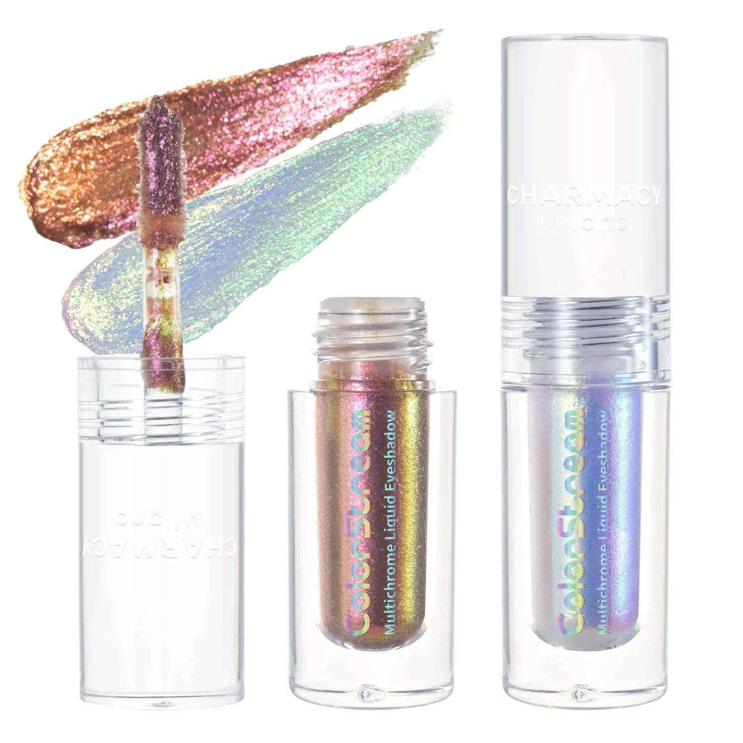 KIMLUD, CHARMACY 2pcs/set Multichrome Eyeshadow Liquid 1.5ml Waterproof Longstay Glitter Eye Shadow High Gloss Christmas Holiday Makeup, KIMLUD Womens Clothes