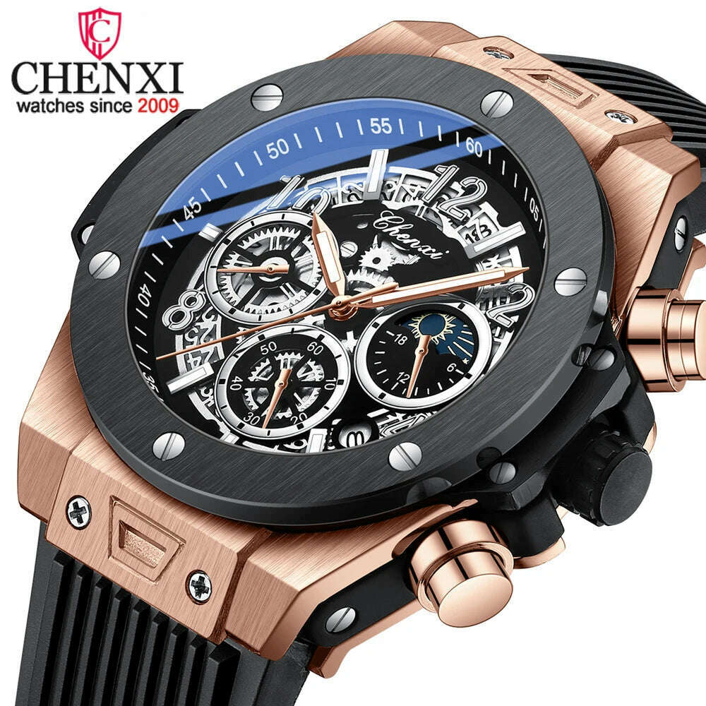 CHENXI 2023 New Watch for Men PU Strap With Chronograph Top Brand Sport Quartz Mens Watches Luminous Waterproof Wristwatch - KIMLUD