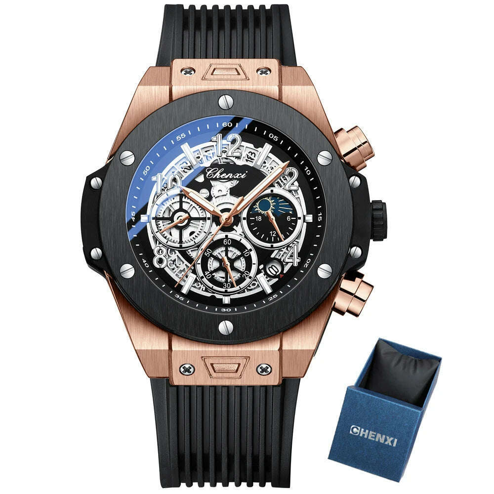 CHENXI 2023 New Watch for Men PU Strap With Chronograph Top Brand Sport Quartz Mens Watches Luminous Waterproof Wristwatch - KIMLUD