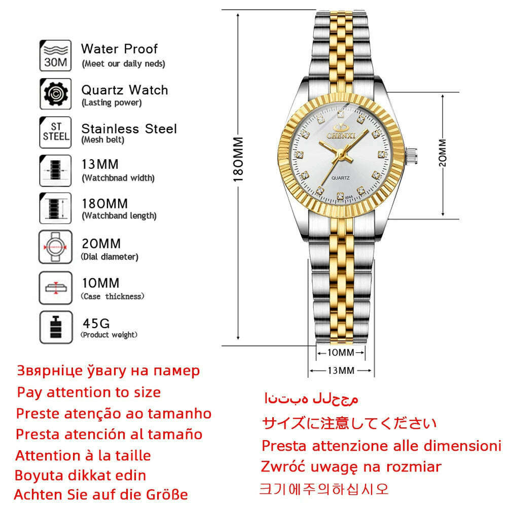 CHENXI Women Quartz Watch Golden & Silver Classic Female Elegant Clock Watches Luxury Gift Ladies Waterproof Wristwatch - KIMLUD