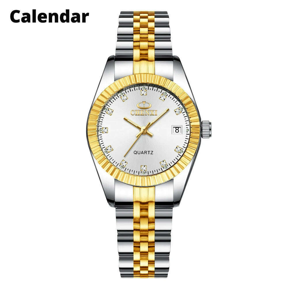 CHENXI Women Quartz Watch Golden & Silver Classic Female Elegant Clock Watches Luxury Gift Ladies Waterproof Wristwatch - KIMLUD