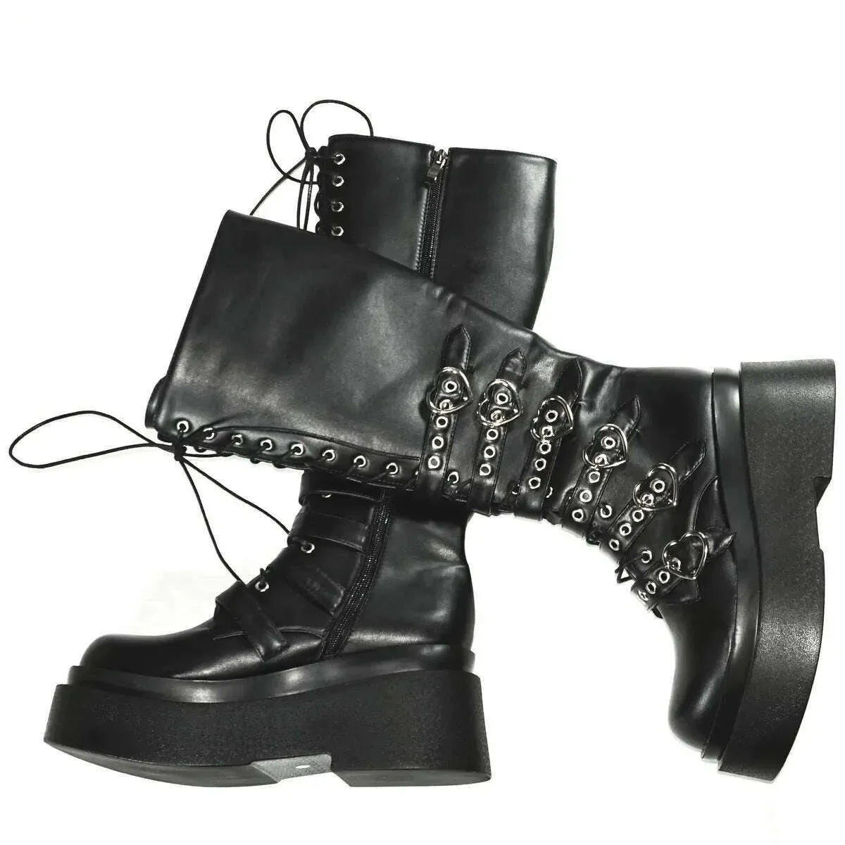 KIMLUD, Chic Buckle Fashion Sneakers Women Lace Up Wedges Thigh High Boots Female Round Toe High Heel Chunky Platform Pumps Casual Shoes, KIMLUD Womens Clothes