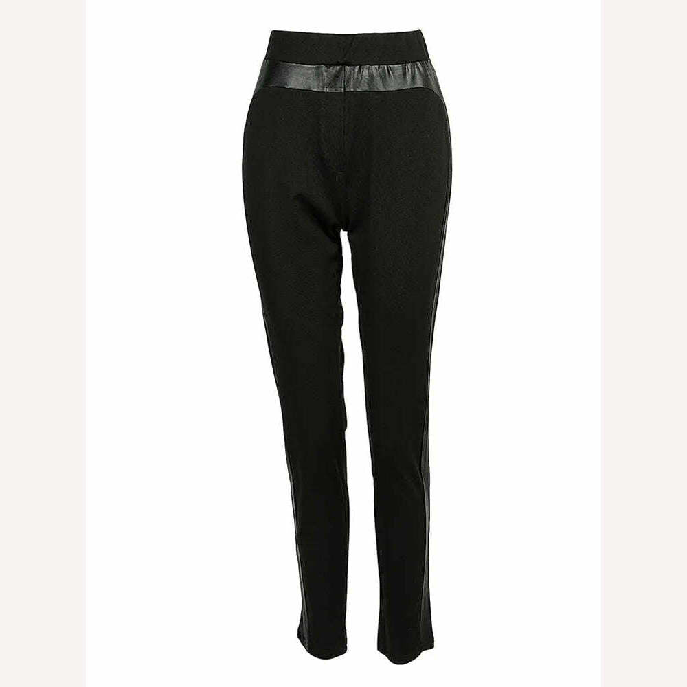 KIMLUD, Chic PU Leather Patchwork Daily Casual Skinny Pants, KIMLUD Womens Clothes