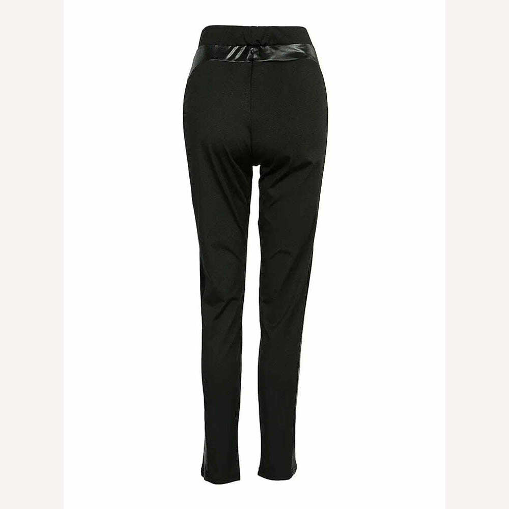 KIMLUD, Chic PU Leather Patchwork Daily Casual Skinny Pants, KIMLUD Womens Clothes
