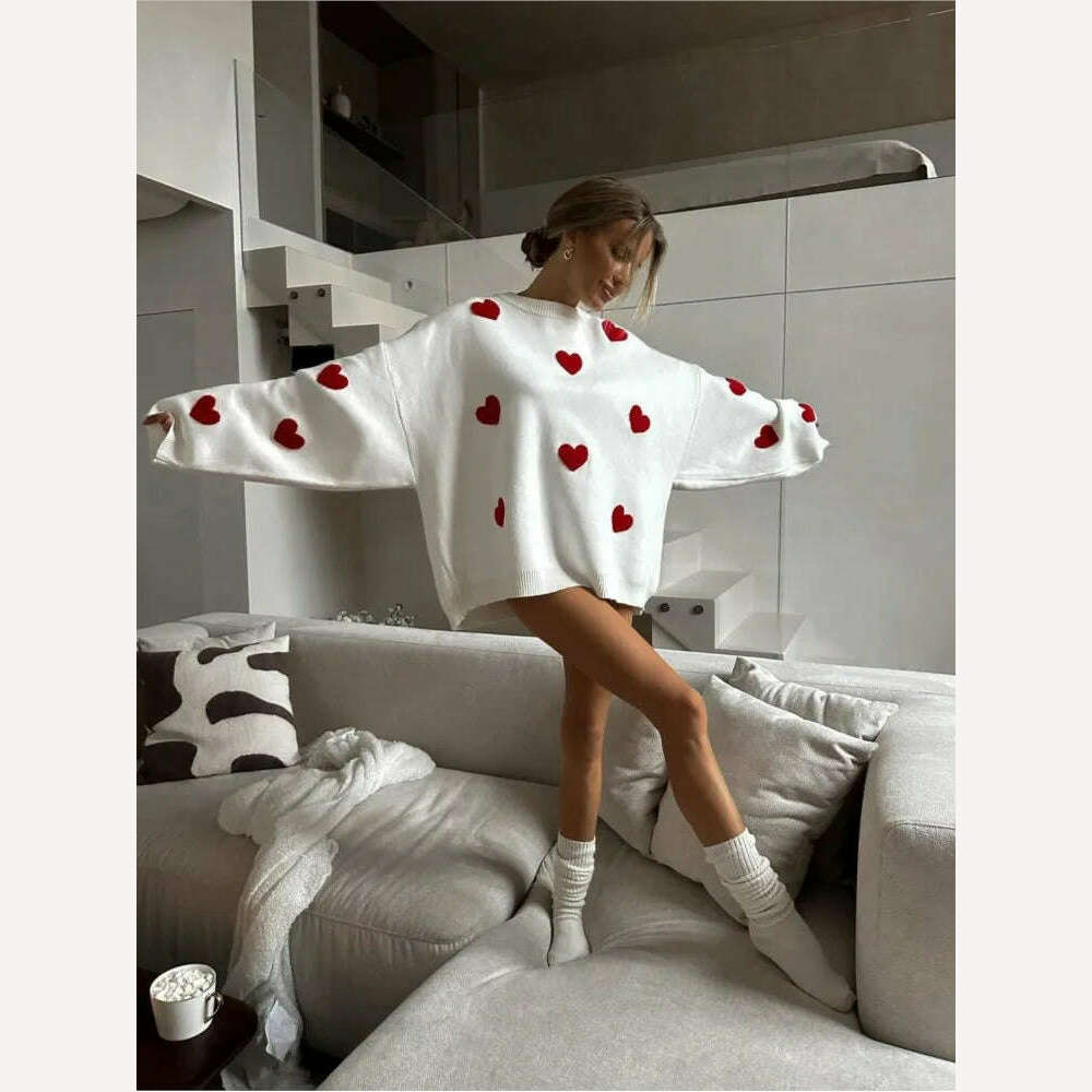 KIMLUD, Chic Sweet Love Embroidery Knitting Sweaters Women Long Sleeved O-neck Pullovers 2023 Winter New Female Casual Fashion Sweaters, KIMLUD Womens Clothes