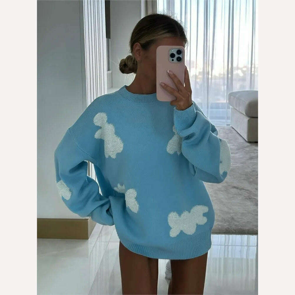 KIMLUD, Chic Sweet Love Embroidery Knitting Sweaters Women Long Sleeved O-neck Pullovers 2023 Winter New Female Casual Fashion Sweaters, KIMLUD Womens Clothes