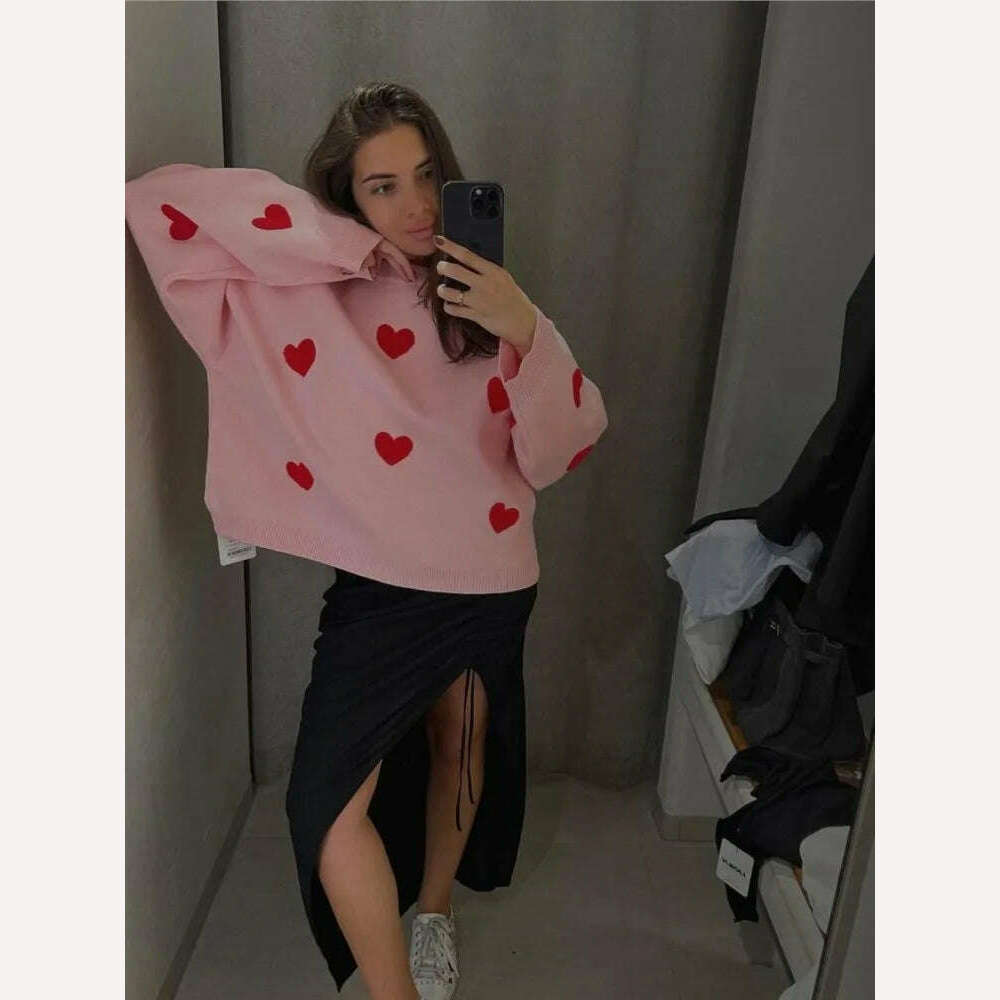 KIMLUD, Chic Sweet Love Embroidery Knitting Sweaters Women Long Sleeved O-neck Pullovers 2023 Winter New Female Casual Fashion Sweaters, KIMLUD Womens Clothes