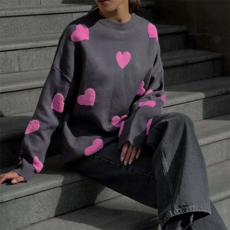 KIMLUD, Chic Sweet Love Embroidery Knitting Sweaters Women Long Sleeved O-neck Pullovers 2023 Winter New Female Casual Fashion Sweaters, KIMLUD Womens Clothes