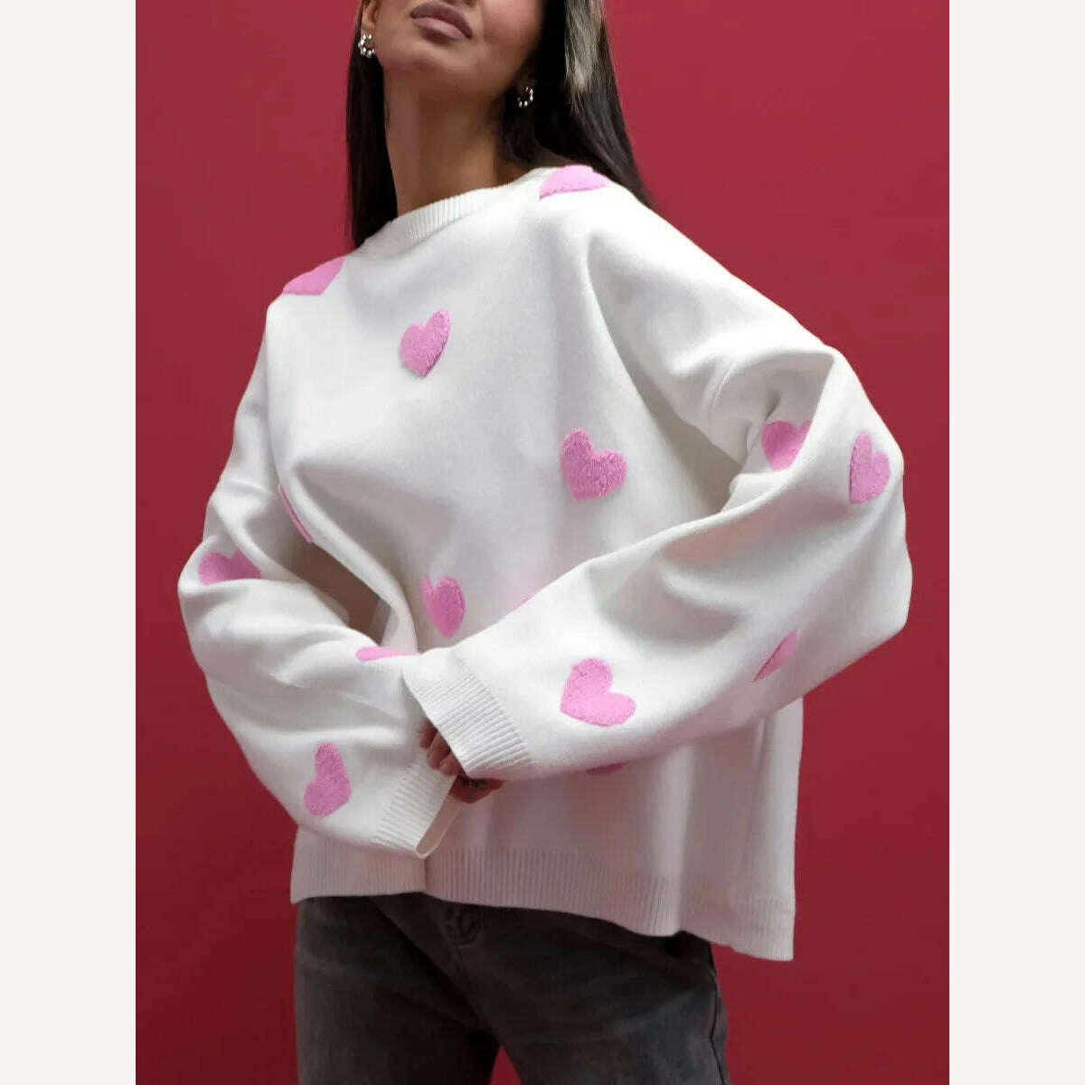 KIMLUD, Chic Sweet Love Embroidery Knitting Sweaters Women Long Sleeved O-neck Pullovers 2023 Winter New Female Casual Fashion Sweaters, KIMLUD Womens Clothes
