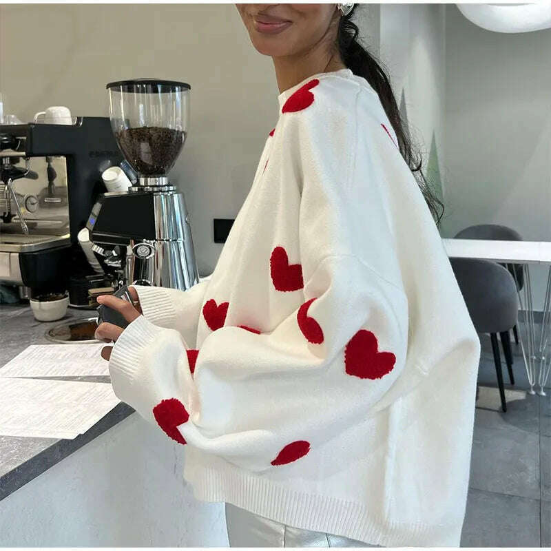 KIMLUD, Chic Sweet Love Embroidery Knitting Sweaters Women Long Sleeved O-neck Pullovers 2023 Winter New Female Casual Fashion Sweaters, KIMLUD Womens Clothes